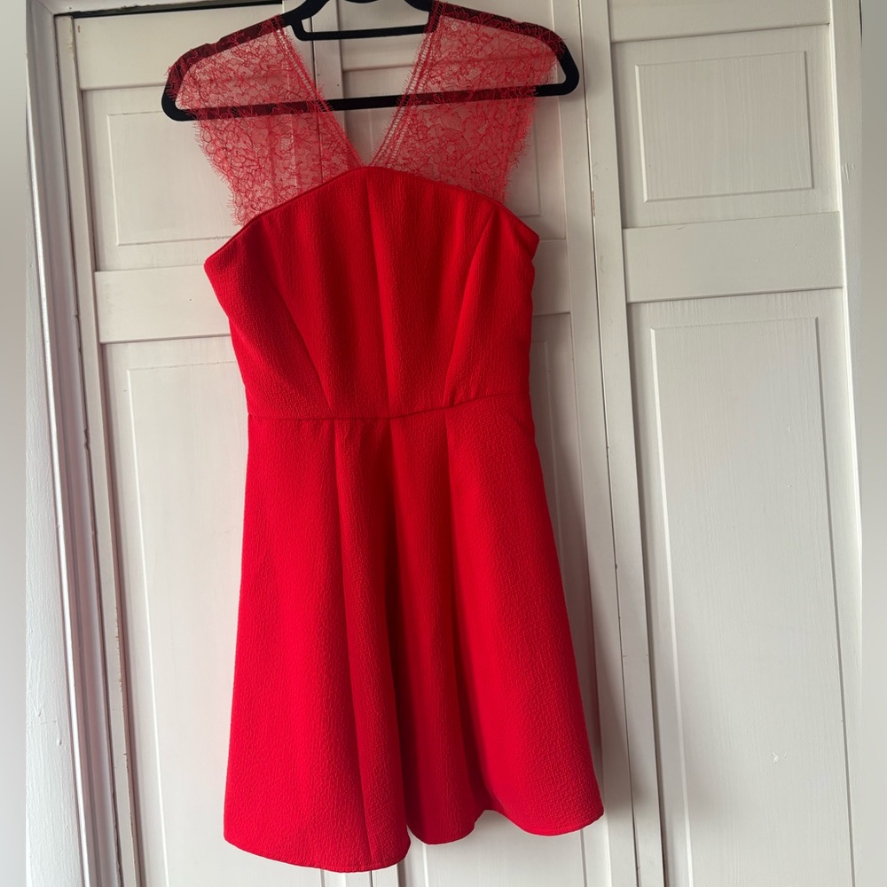 The Kooples holiday Strapless Red Dress with Lace